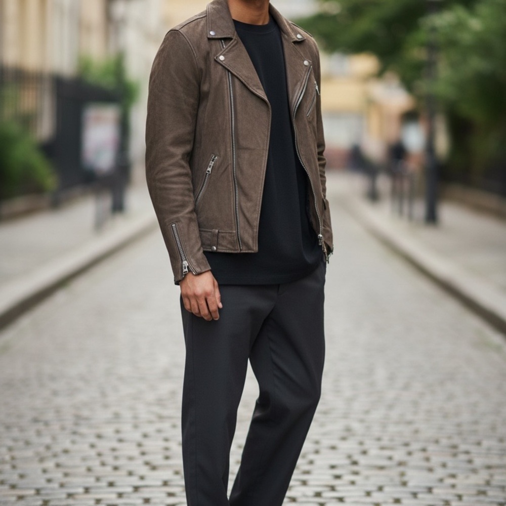 All Saints Grey brown  micro suede Leather Jacket